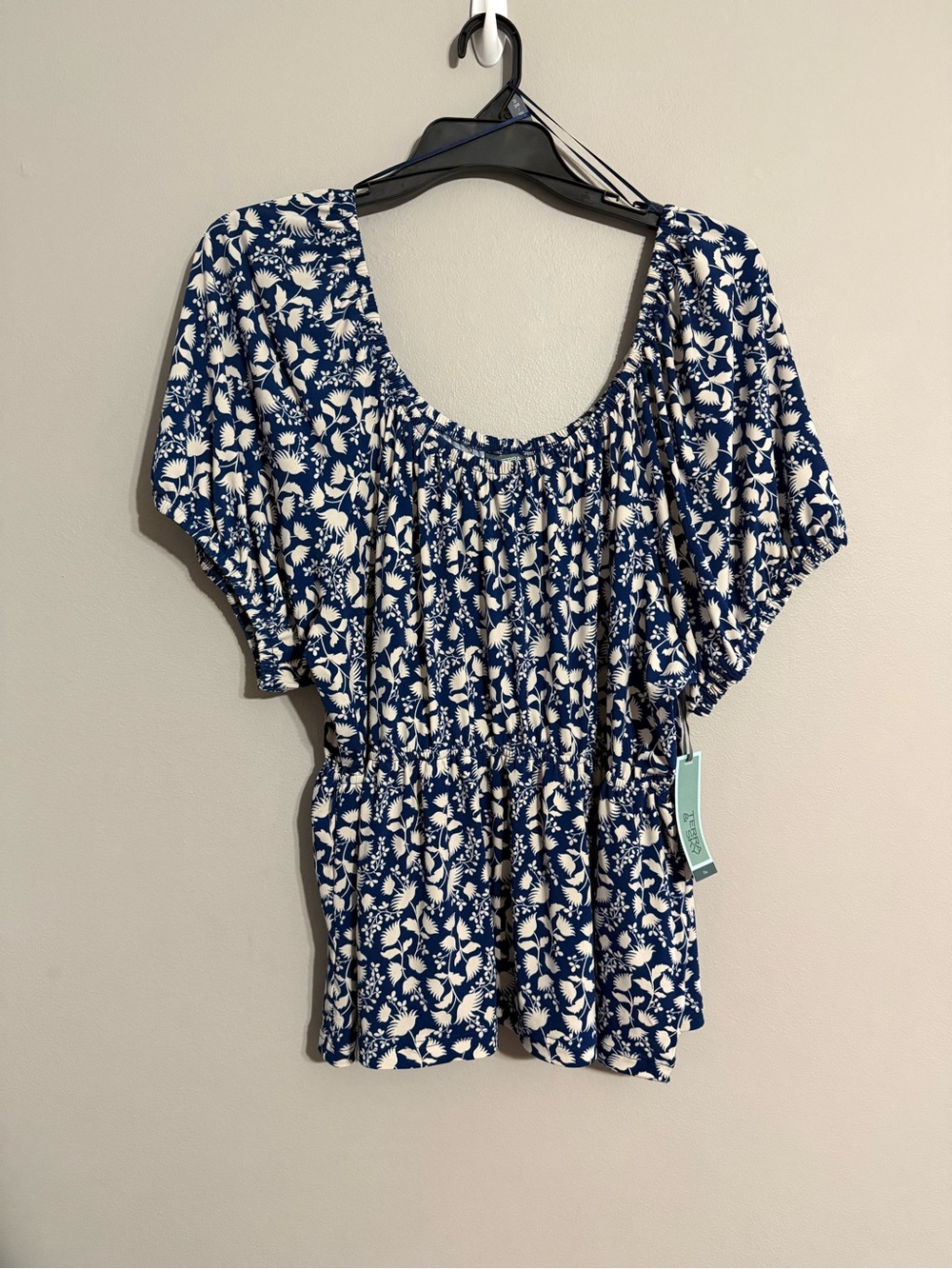 Terra & Sky Womens Blue Floral Puff Sleeve Peplum Blouse 3x